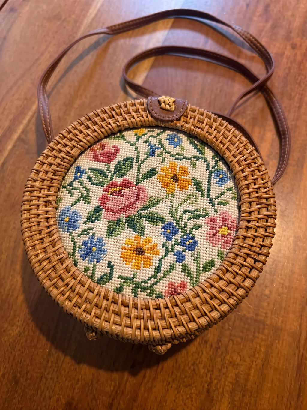 Round Rattan Self-Finishing Needlepoint Crossbody (PRE-ORDER)