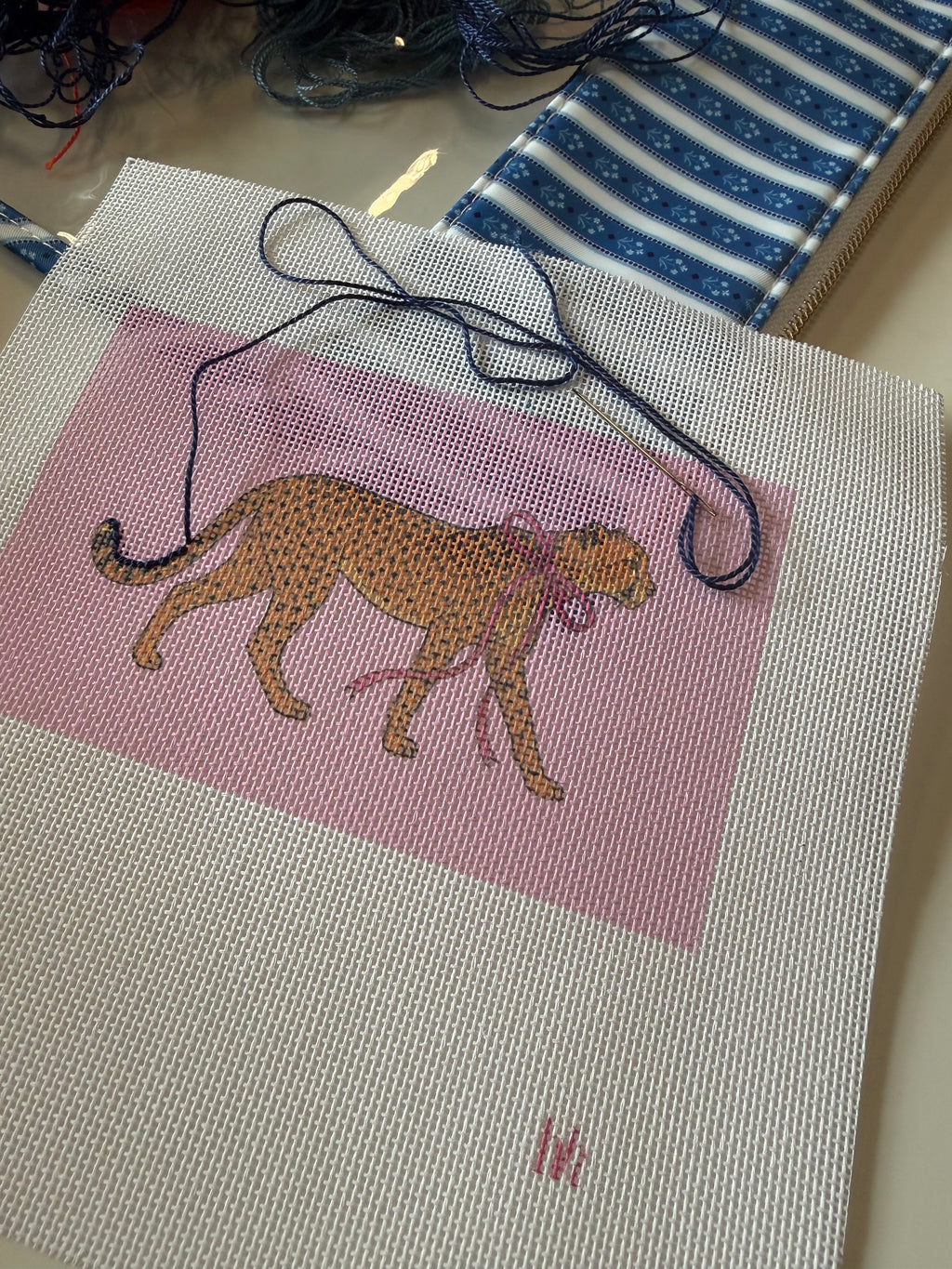Preppy Cheetah Needlepoint Canvas or Needlepoint Kit