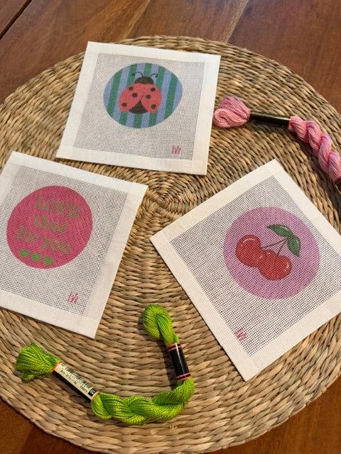 Printed Needlepoint Canvas Bag Charms - Cherry, Love that for you, Ladybug