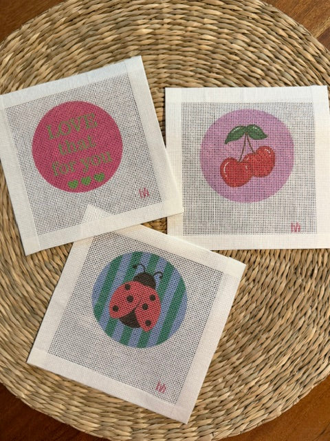 Printed Needlepoint Canvas Bag Charms - Cherry, Love that for you, Ladybug